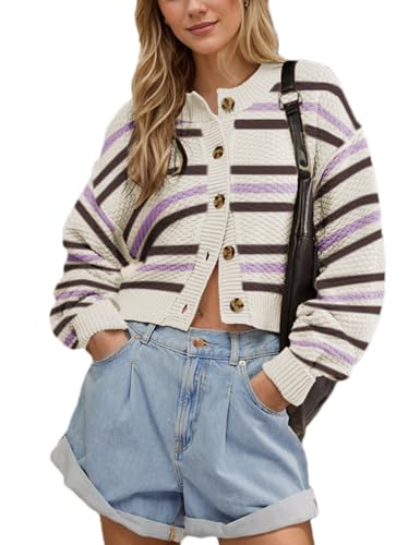 Women's Oversized Cropped Cardigan Sweater Open Front Long Sleeve Button Down Knit Outwear