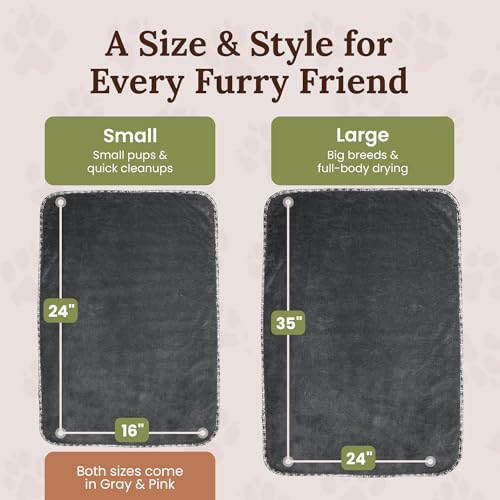Image of Premium Twisted Loop Drying Towels for Drying Dogs Small 16 inch x 24 inch Super Absorbent Microfiber Dog Bath Towel - Quick Dry, Soft - 1200 GSM Gray for Pets, Beach, Camping & Travel
