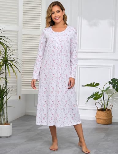 Image of IZZY + TOBY Nightgowns for Women Long Sleeve Soft Cotton Long Warm Nightdress Kintted Night Gown
