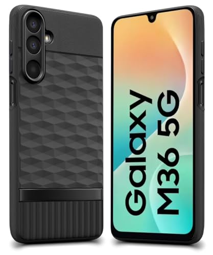 Image of WOW IMAGINE Back Cover for Samsung Galaxy M36 5G | Galaxy F36 5G with Hexa Cube Design | Ultra Slim Soft Case | Inner Velvet Fabric | Matte Silicone Flexible Mobile Case | Camera Protection - Black
