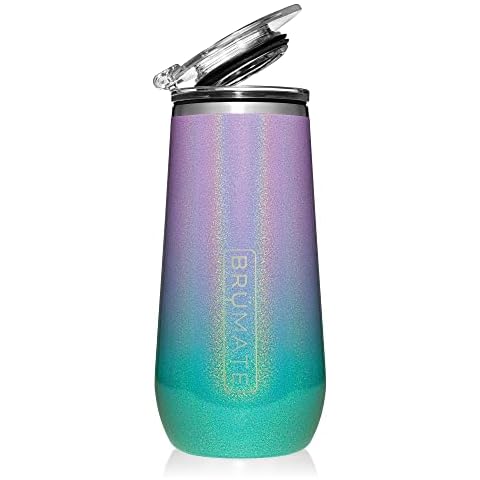 BrüMate 12oz Insulated Champagne Flute With Flip-Top Lid - Made With Vacuum Insulated Stainless Steel (Glitter Mermaid) Cover