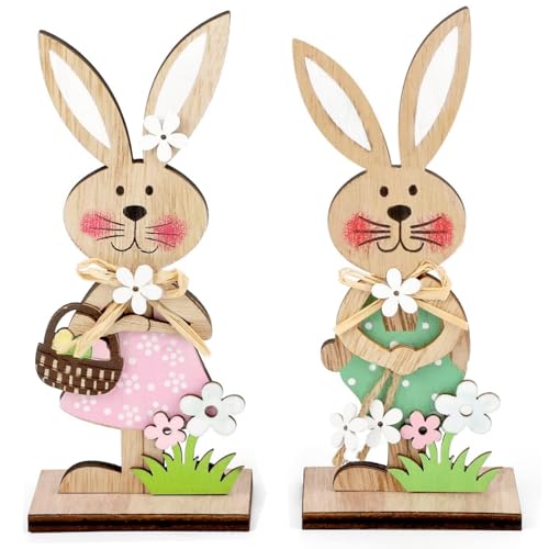 LGIFUTMAX Osterhase aus Holz Osterhasen Deko zum Hinstellen Osterdeko Holz Hase 2er Set Deko Aufsteller für Ostern Osterdekoration Garten Osterhasen
