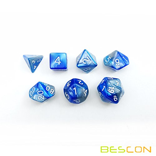 Bescon Mini Gemini Two Tone Polyhedral Rpg Dice Set 10Mm, Small Rpg Role Playing Game Dice D4-D20 In Tube, Color Of Steelblue #TOP4