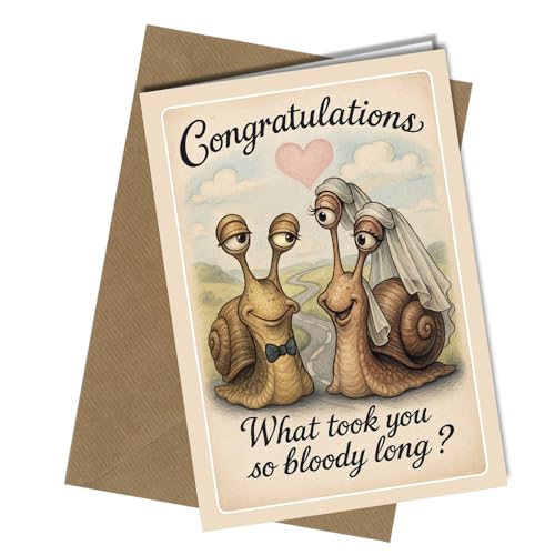 Funny Wedding Card – Congratulations on Your Marriage Greeting Card with Envelope – Humorous Snail Bride & Groom Design – Novelty Wedding Day Card #1948