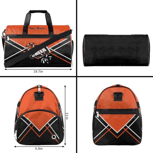 Personalized Cheer Duffel Bag Cheerleader Weekender Overnight Bag Custom Name Team Gift Lightweight Gymnastics Dance Bag Waterproof Sport Gym Travel Collapsible Carry on Tote Bag Black Orange White4