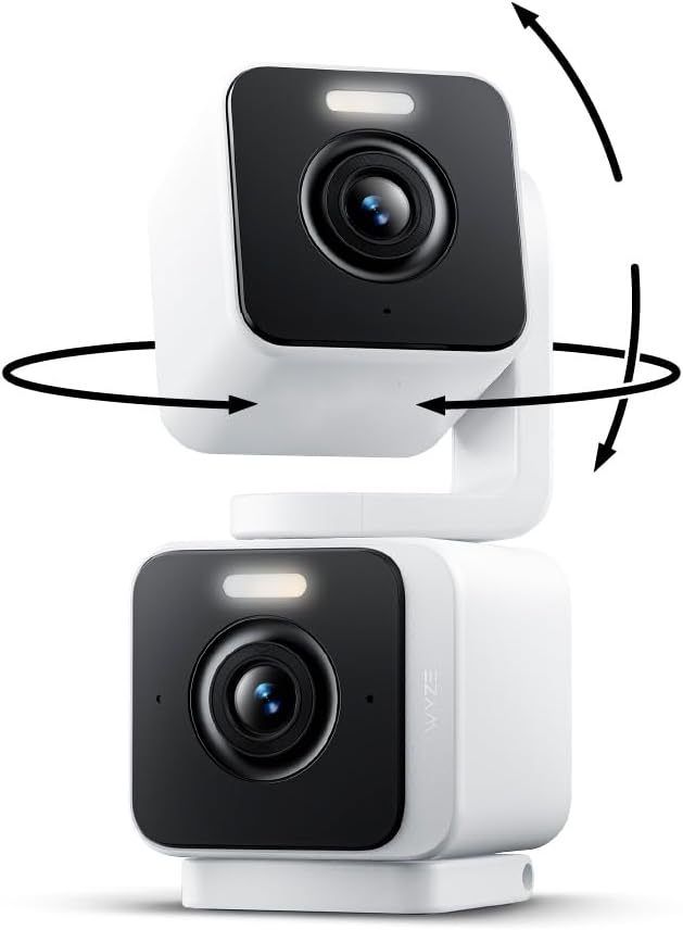 WYZE Pan Cam Duo Indoor/Outdoor IP65 2K 360° Pan/Tilt/Zoom Smart Home Security Camera with Color Night Vision, Compatible with Alexa & Google Assistant, White