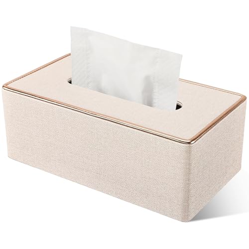 Rarapop Boîtes à mouchoirs en Cuir PU, Distributeur de Mouchoir rectangulaire – pour décorer la Maison, Le Bureau ou la Salle de Bain (Beige)