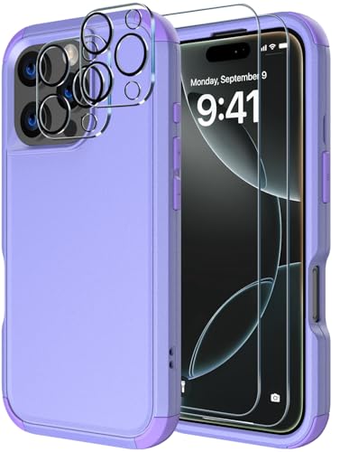 Image of Diverbox for iPhone 16 Pro Case [Shockproof] [Dropproof] [Tempered Glass Screen Protector + Camera Protectors] Heavy Duty Protection Phone Case Cover for Apple iPhone 16 Pro (Purple)