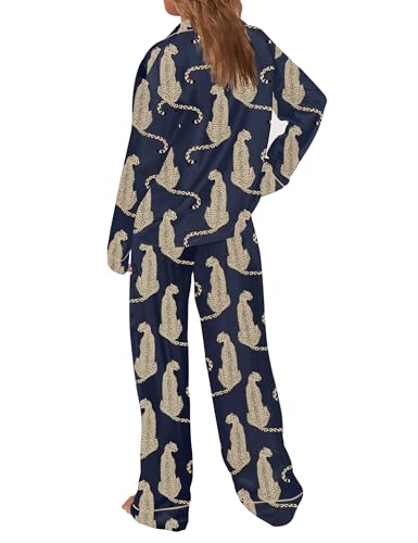 Image of SHESHOW Satin Pajamas Set for Women Set Long Sleeve Button Down Pjs Sets 2 Piece Loungewear Animal Sleepwear XS-XXL
