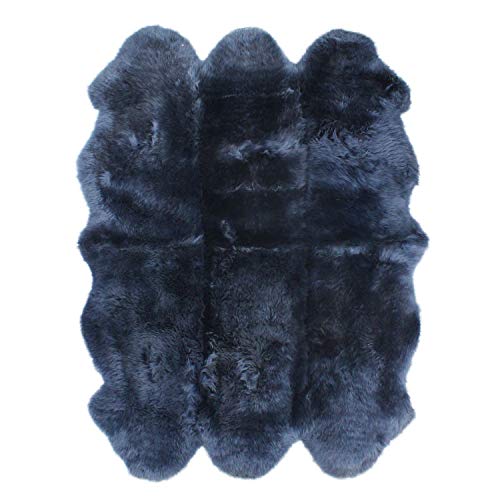 ムートンラグ 天然 オーストラリア産 長毛 6匹物 ラグ ネイビー 140×180cm 洗える 日本製 NF006NV