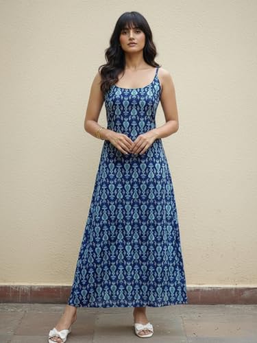 Image of Aahwan White Printed Round Neck Sleeveless Backless Long Indo Western Fusion Dress for Women's & Girl's
