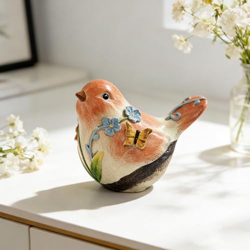 Figura de pájaro naranja de resina pintada a mano 3.2 pulg miniatura 5