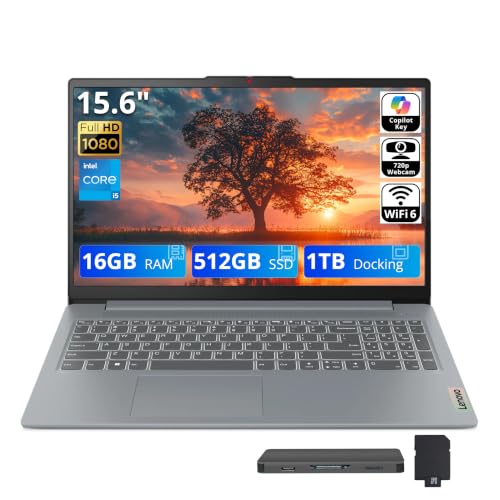 Image of Lenovo IdeaPad Slim 3i 15.6 inch FHD Laptop, Intel Core i5-1335U, 16GB LPDDR5, 1.5TB Storage(512GB SSD+1TB Docking Station), Intel UHD Graphics, Numeric Keypad, 720p HD Camera, Wi-Fi 6, Win 11, Grey