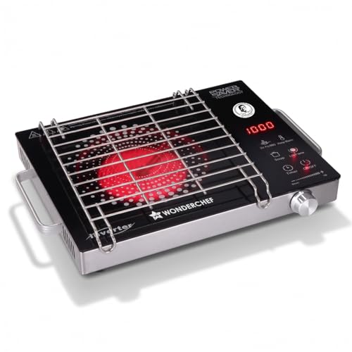Image of Wonderchef Smart Cook Infrared Electric Cooktop, Crystal Glass Surface, Single Burner with 2 Heat Settings, BBQ Grill, 2000W, Compatible with Steel,Ceramic,Cast-iron,Aluminium Cookware, 2-Yr Warranty