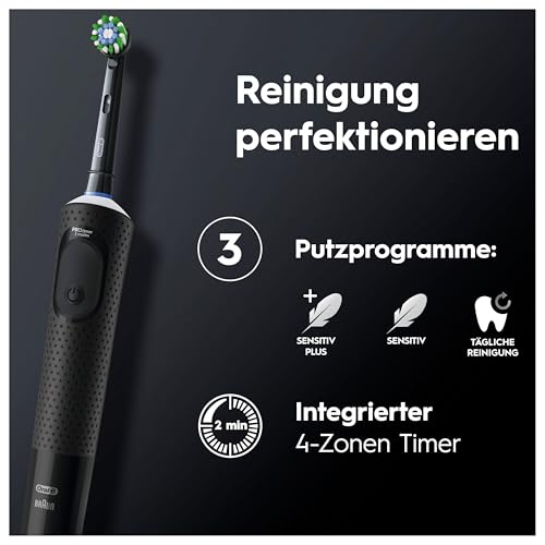 Oral-B Vitality Pro Elektrische Zahnbürste/Electric Toothbrush, Doppelpack mit 2 Aufsteckbürsten, 3 Putzmodi für Zahnpflege, Geschenk Mann/Frau, Designed by Braun, schwarz/lila – Bild 4