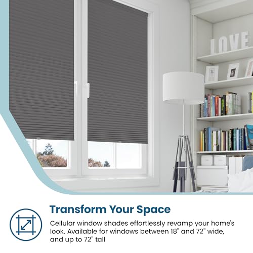 BlindsAvenue Cellular Honeycomb Cordless Shade, 9/16" Single Cell, Blackout, Anthracite, Size: 54" W x 72" H