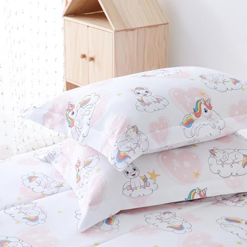 Image of Yibeizi Kids Unicorn Full Bed Comforter Set Pink Heart Bedding