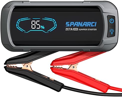 Spanarci ZETA2000 Battery Jump Starter, 2000A Portable Jump Box for Car Battery, 12V Battery Booster for Up to 8.0L Gas and 6.5L Diesel Engines, Lithium Jump Starter with LCD Display (Blue)