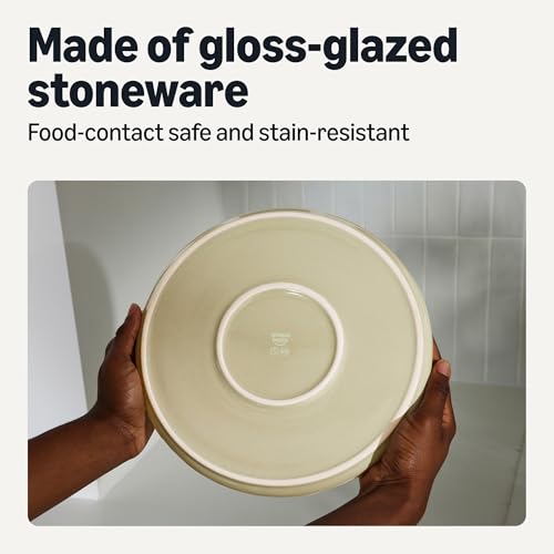 Image of Amazon Basics Glazed Stoneware Dinner Plates, Ceramic 4-Piece Set, Microwave and Dishwasher-Safe, 10.5 in., Ivory