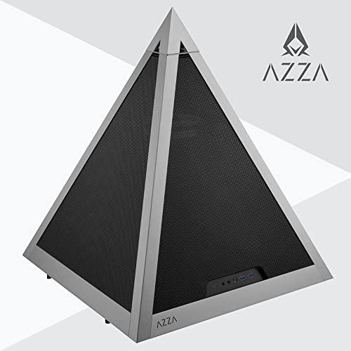 Gabinete para PC AZZA Pyramid Mesh - Chasis ATX en forma de pirámide con paneles de malla y estructura de aluminio anodizado, soporte para placas base E-ATX y radiador de 360 mm, ventilador ARGB Apex de 120 mm, cable riser PCI-e 4.0 x16 y soporte para GPU miniatura 7