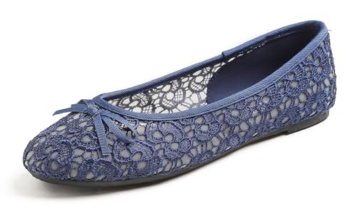 Image of FEVERSOLE Round Toe Lace Ballet Crochet Flats Women's Comfy Breathable Shoes
