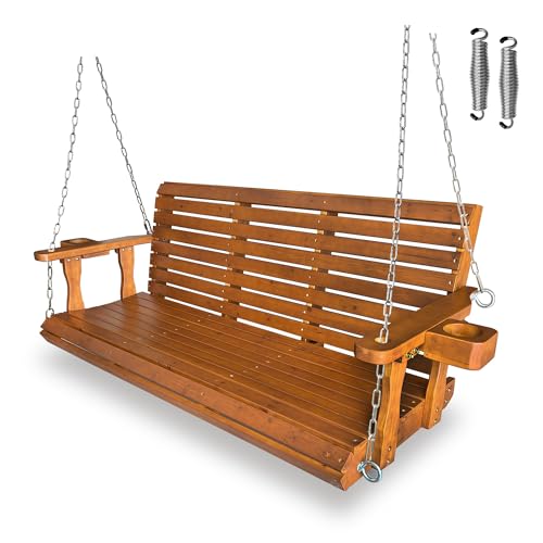 Wooden Porch Swing 2-Seater, Bench Swing with...