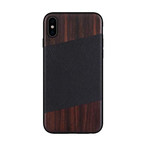 iATO iPhone X Case Wood & Leather. Unique & Classy Black Saffiano Genuine
