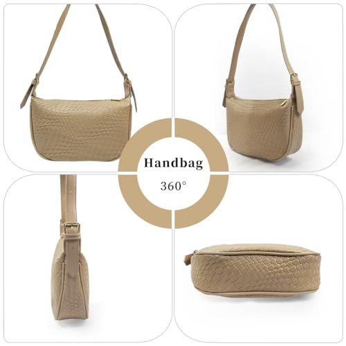 Image of Woven Crossdbody Bag Vegan Leather Bag For Women Crescent Shoulder Hobo Handbag with 2 Adjustable Strap