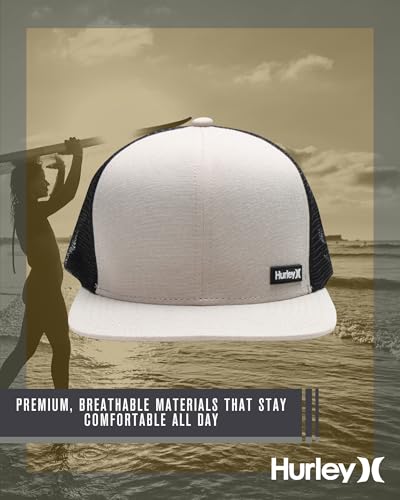 Image of Hurley Men's Caps - Flat Brim Mesh Panel Baseball Cap Trucker Hat - Snap Back Hats for Men