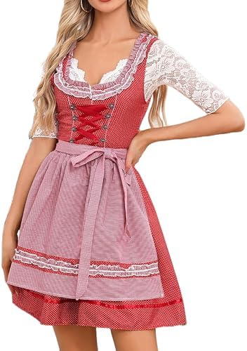 Robe Dirndl Traditionnelle Femme Rose - Tenue Oktoberfest Longue Élégante Pour Fête De La Bière Et Carnaval