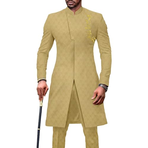 African Suit for Men Slim Fit Embroidery Jacket Pants 2 Piece Set Bazin Riche Business Formal Outfits