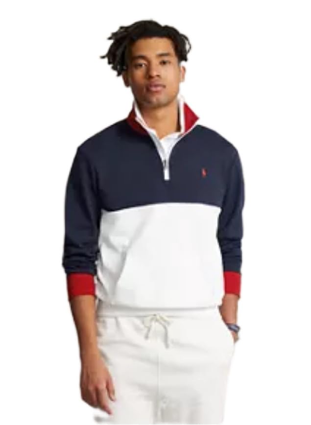 POLO RALPH LAUREN mens 1/4 zip interlock pullover sweatshirt medium cruise navy - Main Image