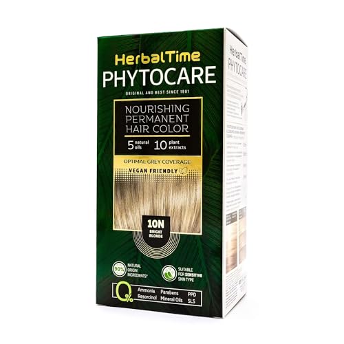Herbal Time Phytocare Tinte Permanente para el Cabello Color Rubio Muy Claro 10N | Kit Tinte Natural Pelo Profesional | Nutre y Protege Tu Cabello | Sin Amoníaco, PPD y SLS | 124.5 ml