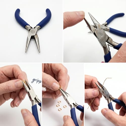 Image of Beadsnfashion Chain Nose Pliers (5 Inch) - Professional Stainless Steel Jewellery Making Tool with 7 cm Blue Grips Handle for Jump Rings, Sharp 90-Degree Bends, Small Findings & Detailed Craft Work