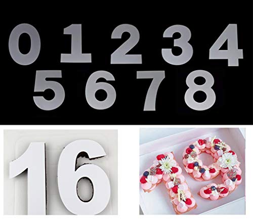 0-8 Numeral Cake Stencils Molds 10 Inch Arabic Number Cake Maker Decorative Fillings Layered Cake Baking Tools for DIY Wedding Birthday Anniversary, White (10 inch) - Thumbnail 4