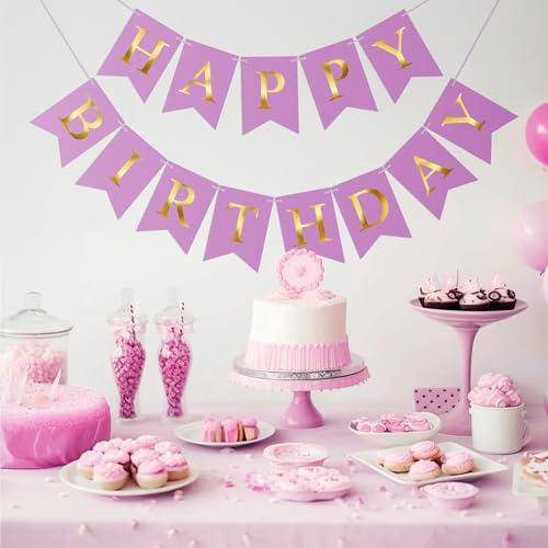 Image of Happy Birthday Banner Party Banner NO DIY Birthday Sign Purple and Gold