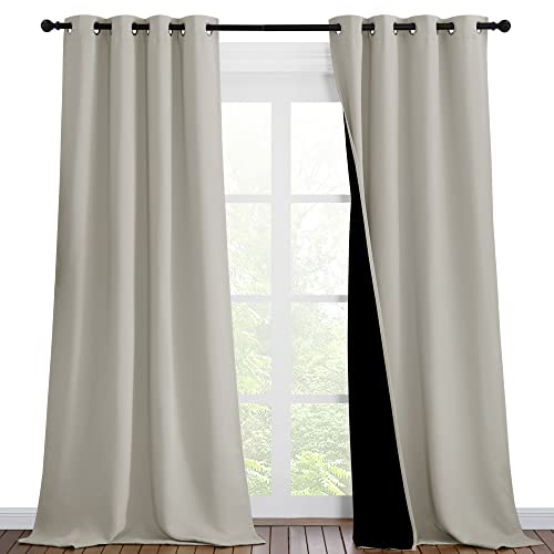 Image of NICETOWN Natural Blackout Curtains 90 inches Long, Full Light Blocking Drapes with Black Liner for Nursery, Thermal Insulated Draperies for Hall, Villa (2 Pieces, 46 inch Wide Each Panel)