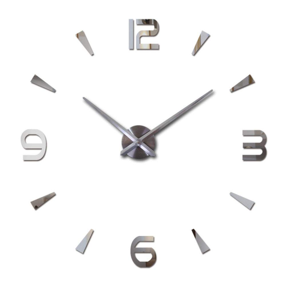 Horloge murale miroir acrylique 3D argent 37 pouces pour salon