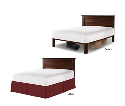 Ressito Split Corner Bed Skirt 18 Inch Drop Microfiber Wrinkle and Fade Resistant King Size, Burgundy Solid