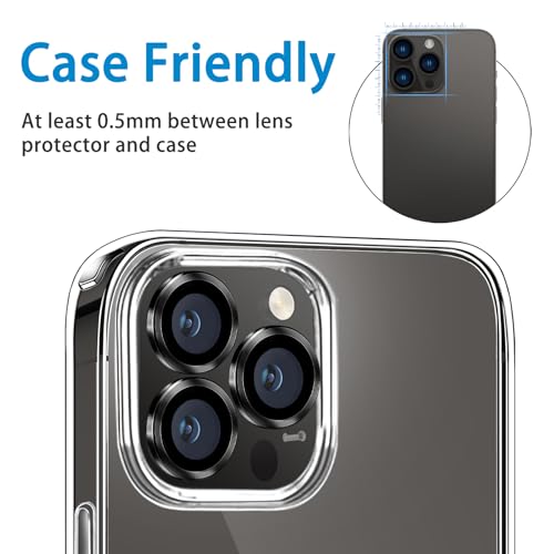 Hsefo Compatible with iPhone 15 Pro/iPhone 15 Pro Max Camera Lens Protector, Anti-Scratch Lens Cover 9H Tempered Glass Metal Camera Screen Protector Shockproof Camera Ring - 3 Pcs Black