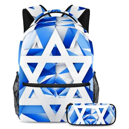 Trousse et sac à dos enfant bleu grand format motif drapeau pour collège et école primaire