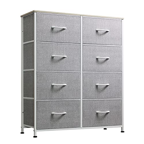 WLIVE Dresser with 8 Drawers, Fabric Dresser for Bedroom, Hallway, Nursery, Entryway, Closets, Sturdy Metal Frame, Wood Tabletop, Easy Pull Handle, Gray