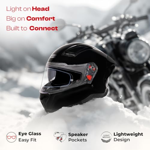 Image of STUDDS Helios ISI and DOT Certified Full Face Helmet with Antifog 100 Lens, Sporty Spoiler (Black - XL)
