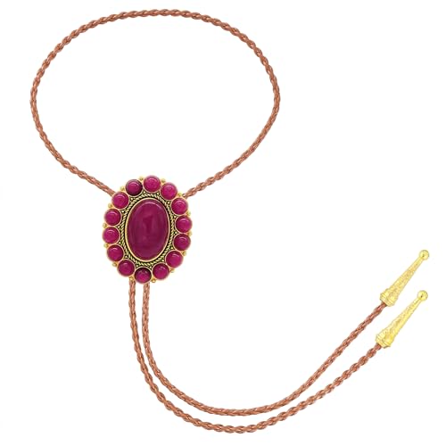 Image of GelConnie Bolo Tie for Men Women Western Cowboy Turquoise Leather Necktie | Natural Stone Bolo Tie Necklace for Women Rodeo Cowboy Leather Necktie Native American Western Cowgirl Ties Adjustable Cord