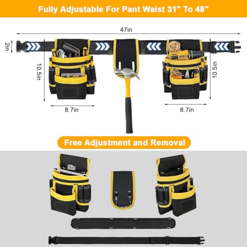 Image of Serplex Magnetic Tool Pouch Electrician Tool Waist Bag Tool Organizer Bag with Multi Pocket & Metal Hammer Holder, Adjustable Work Belt Pouch for Electrician, Carpenter, Construction