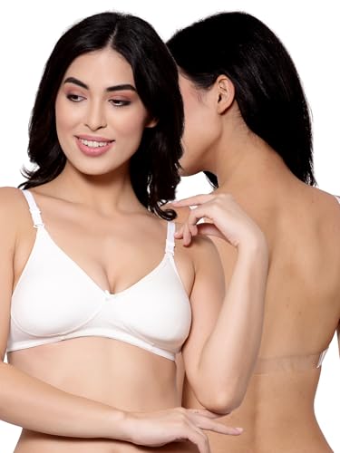 Image of Inner Sense Bra for Woman Made with Organic Cotton and Bamboo I Demi Cups Backless Bra for Woman with Removable Straps and Transparent Back I Non Padded Wire-Free Innerwear