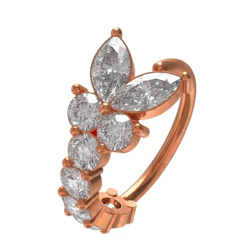 Image of Monster Piercing 316L Surgical Steel CZ Jeweled Butterfly Open Hoop Nose Ring 16G 8mm - Stainless Steel Cartilage & Nostril Piercing Jewelry (Steel, Gold, Rose Gold)- Sold as single piece