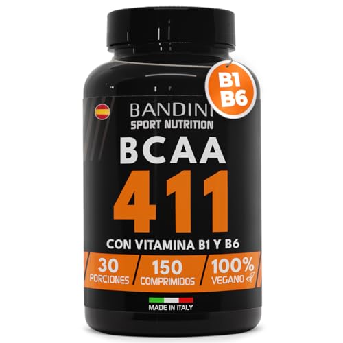 Bandini® BCAA 4.1.1 150 comprimidos - Aminoácidos ramificados bcaa 4:1:1 - Con L-Leucina, L-Isoleucina, L-Valina, Vitamina B1 y B6-100% Vegano - Complemento Alimenticio Pre y Post Entrenamiento