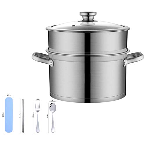 Vaporera de acero inoxidable, olla de vapor de alimentos, inducción al vapor, olla de sopa de doble capa de acero inoxidable 304 Cover