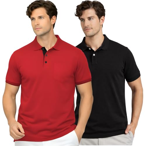 Image of Men's Premium Cotton Pique Polo T-Shirt, Classic Fit Short Sleeve Casual Summer Shirt, Soft & Breathable Fashion Polo